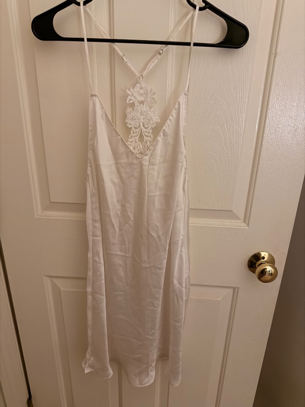Victoria's Secret Ivory Satin Lace Racerback Slip Nightgown Chemise Large